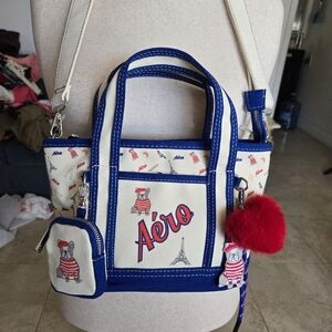 Aero Aeropostale French Bulldog Mini Tote bag crossbody purse canvas charms